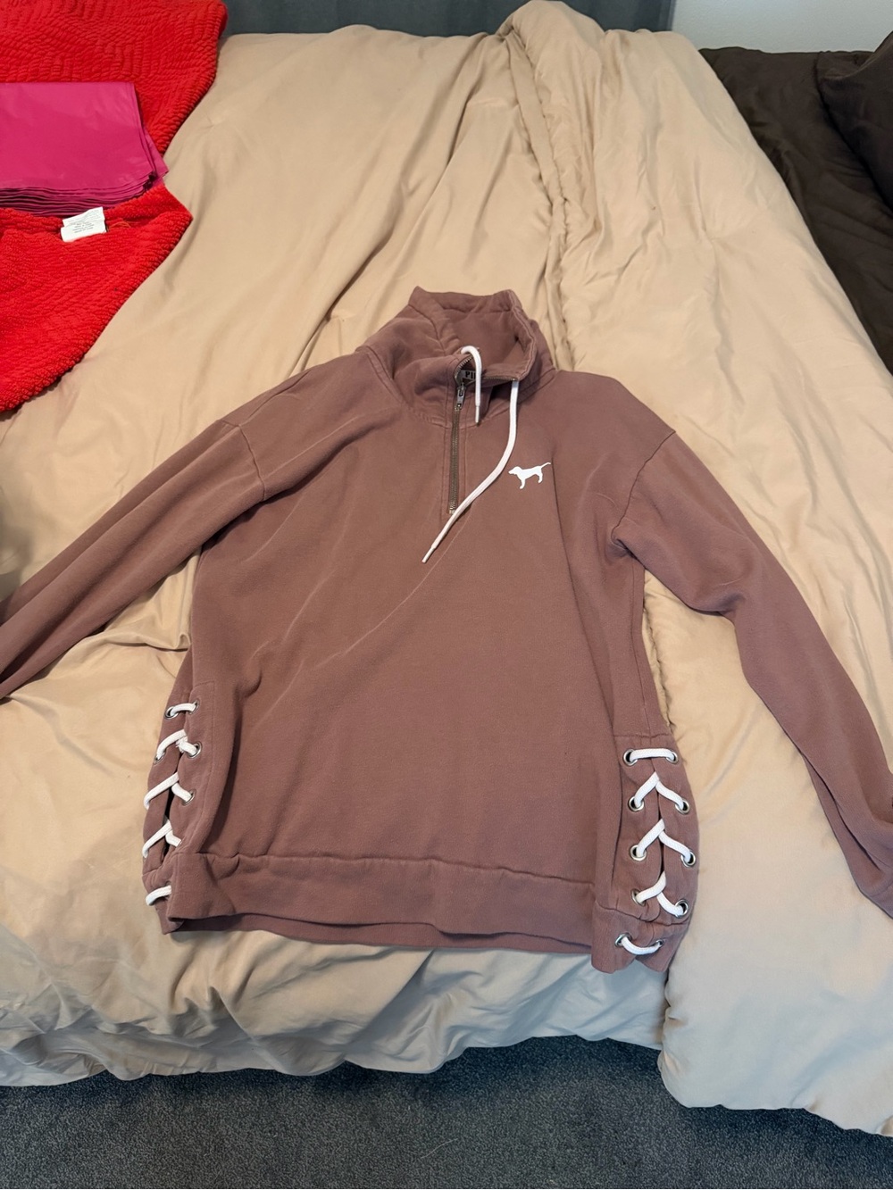 PINK Victoria's Secret Mauve Lace-Up Quarter Zip Pullover